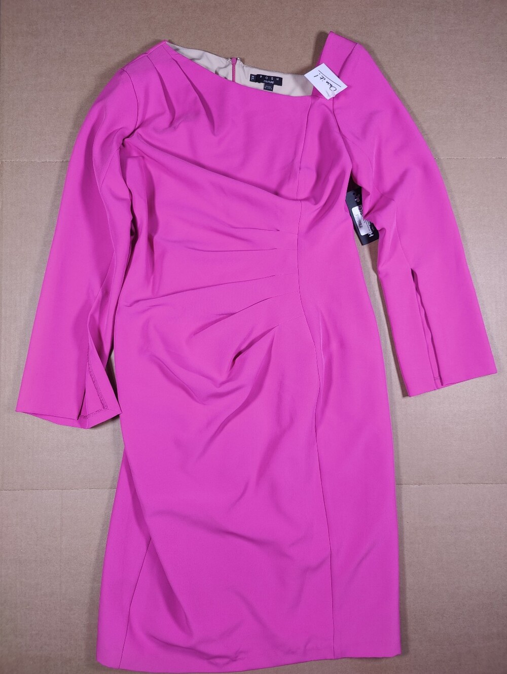 NWT Posh Couture Hot Pink Slit Sleeve Asymmetric Neckline Size XL Retail 375$